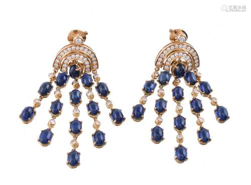 A pair of sapphire and diamond earrings