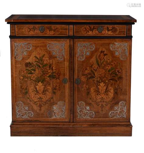 ϒ A rosewood, bird's eye maple, marquetry, and pewter inlaid side cabinet, mid 19th century