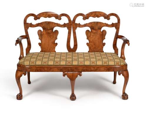 A walnut chair back settee, in George II style, 19th century