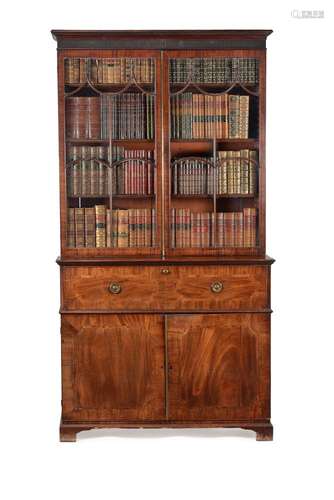 A George III mahogany and inlaid secretaire bookcase, circa 1780