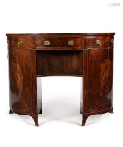 A pair George III figured mahogany side cabinets or serving tables, circa 1810