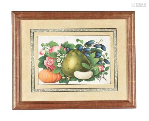 A set of twelve good Chinese gouache 'fruit and flower' paintings, , circa 1850