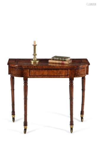 A George III burr yew breakfront side table, circa 1810