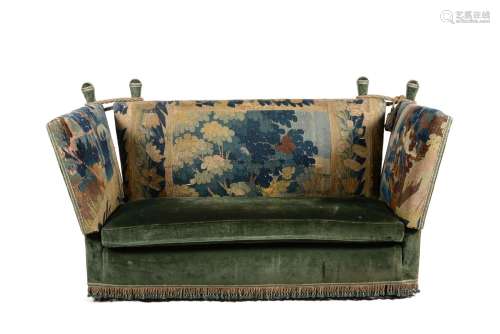 A velvet and verdure tapestry upholstered knole sofa