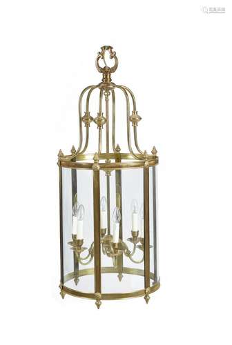 A gilt brass and glazed cylindrical hall lantern in Louis XVI taste, 20th century