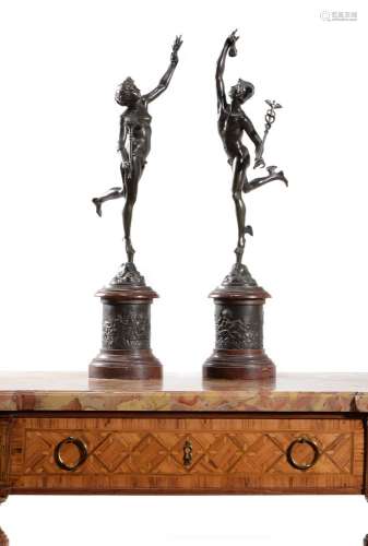 After Jean de Boulogne, known as Giambologna, (1529 - 1608), a pair of patinated bronze models of Me
