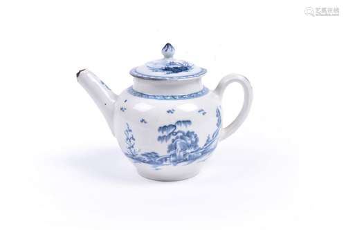 A Plymouth porcelain blue and white chinoiserie small teapot and cover, circa 1768-70