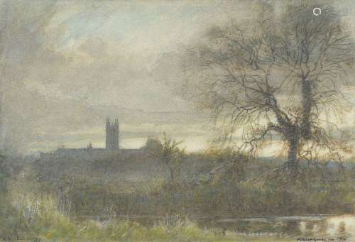 Albert Goodwin (British 1845-1932), Cathedral landscape