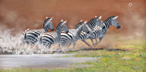Pip McGarry (British b. 1955), Flight of Zebras
