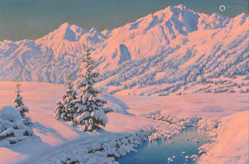 Friedrich Albin Koko-Micoletsky (Austrian 1889-1981), Alpine view at dusk