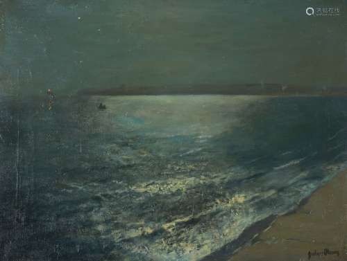 Julius Olsson (British 1864–1942), Moonlight, Godrevy Lighthouse