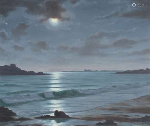 Roger de la Corbière (French 1893-1974), Moonlight over sea