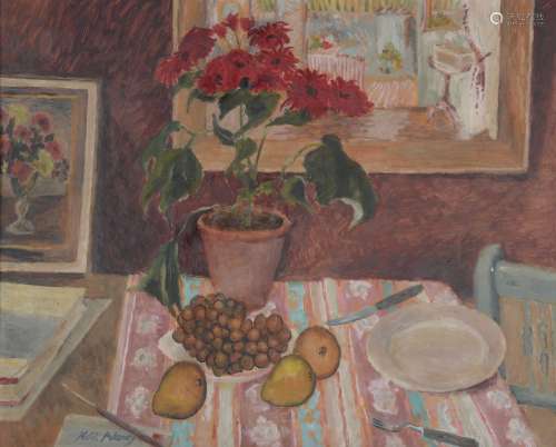 ël Gilford Adeney (British 1890-1978), Still life of flowers, pears and grapes