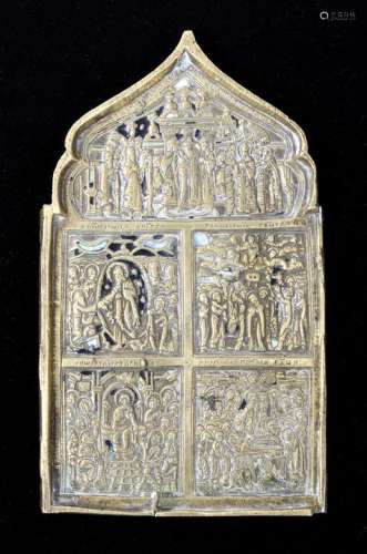 Mittelteil eines Bronze-Triptychons, russisch, E. 19. Jh.