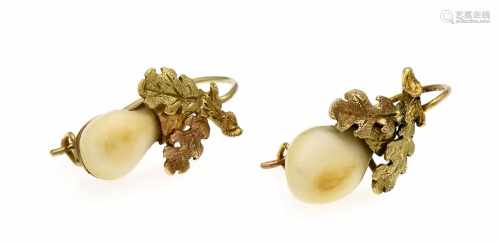 Grandel earrings GG 585/000 with grandel and oak leaves, L. 22 mm, 3.5 g