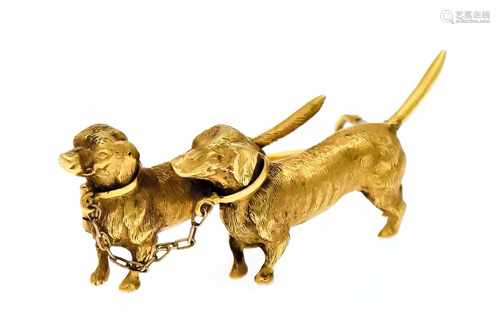 Animal motif brooch GG 585/000 fully plastic representation of two dachshunds connected