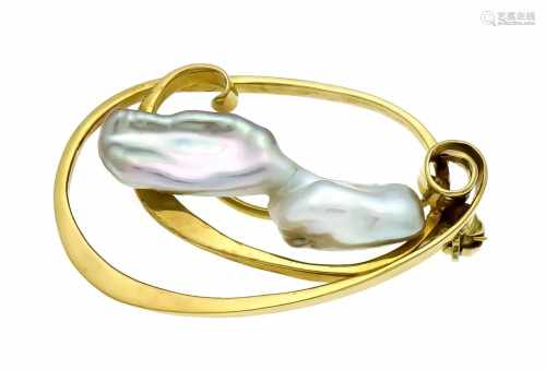 Dragon tooth brooch GG 585/000 with a dragon tooth pearl 28.5 x 10 mm, L. 36.5 mm, 6.4 g