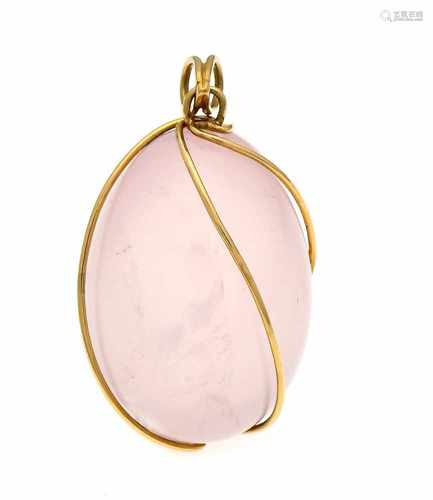 Rose quartz pendant GG 750/000 with a rose quartz egg 35 x 24 mm, L. 48 mm, 32.8 g