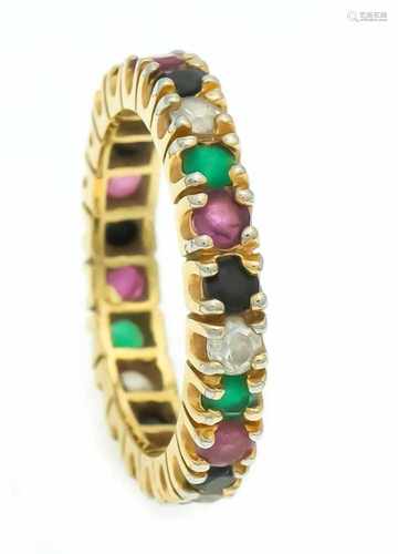 Multicolor memory ring GG 585/000 all around with round fac. Different colored gemstones