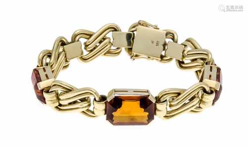 Citrine bracelet GG 585/000 with 3 octagonal faced citrines 17 x 13 and 15 x 11 mm, box