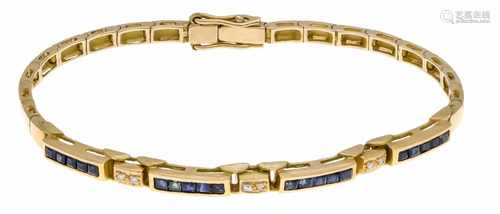 Sapphire-brilliant bracelet GG 750/000 with 20 fac. Sapphire carrés 2 x 2 mm in good