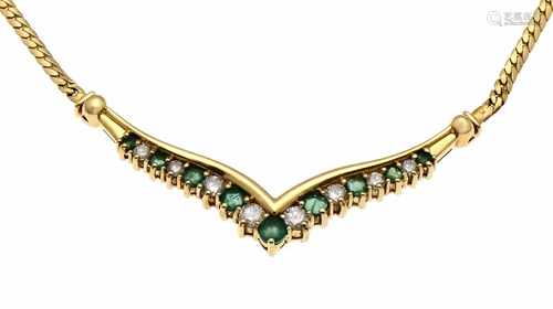 Emerald-brilliant necklace GG 585/000 with 9 round fac. Emeralds 3.3 - 2.0 mm and 8