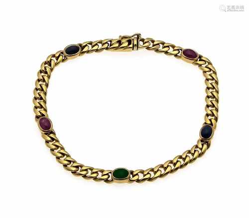 Ruby-emerald-sapphire curb bracelet GG 585/000 with oval ruby, sapphire and emerald