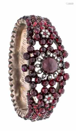 Garnet and pearl bangle around 1880 with Bohemian, dark red garnets in rose cut 10.5 - 2