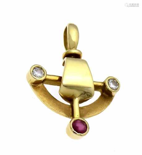 Ruby and brilliant pendant GG 585/000 with a round faceted ruby 2.5 mm in good color and