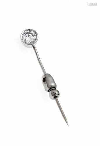 Brilliant pin WG 585/000 with a brilliant 0.50 ct TW / VVS, D. 6.4 mm, L. 38.5 mm, 1.1 g