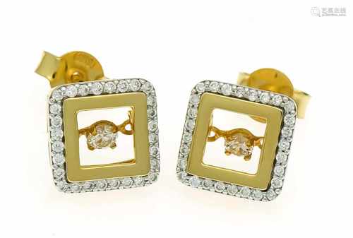 Brilliant stud earrings GG 585/000 with 2 movable diamonds, 0.12 ct in total and 56