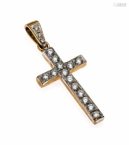 Cross pendant GG 375/000 with round fac., White gemstones 2.5 - 2 mm, L. 41.5 mm, 4.2 g