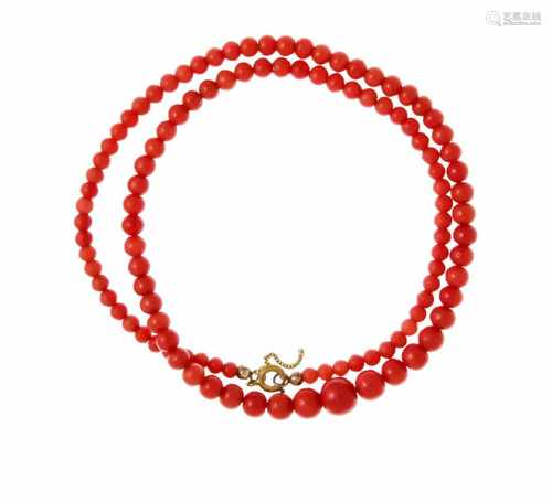 Coral necklace with spring ring metal, coral balls in the course 9 - 4 mm, L. 50 cm, 19.7