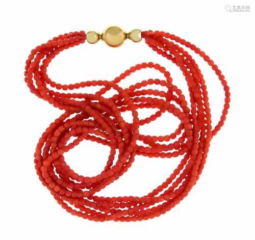 Coral necklace with Nittel patent interchangeable clasp GG 585/000 D. 10 mm, red coral