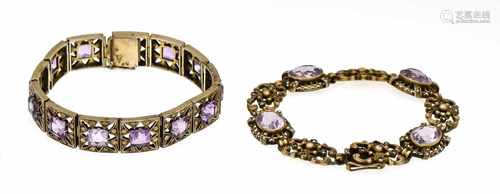 Amethyst bracelets silver 830/000 gold-plated, with 4 oval fac. 11.8 x 9 mm and 13 square