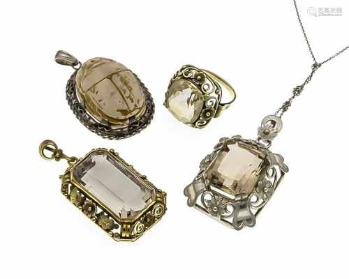 Mixed lot of silver jewelry, partially gold-plated, with differently shaped faceted