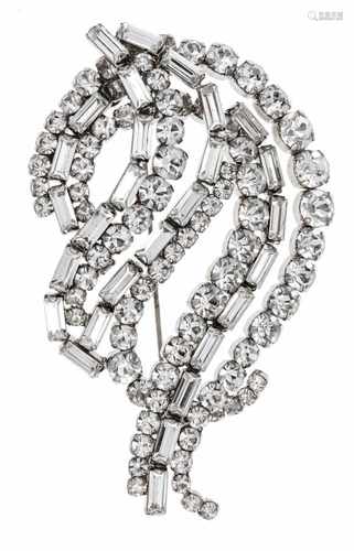 Dior brooch 1988 with round and baguette-shaped fac., White rhinestones, L. 80 mm, 19 Chr.