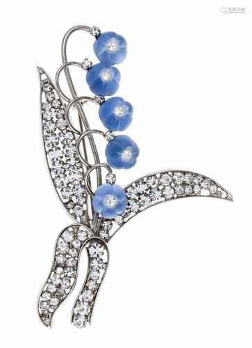 Fa. Weiss New York fashion jewelry brooch around 1950, with 5 light blue flowers made of