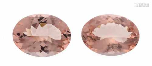 Morganite, total 19.11 ct, 2 oval fac., Excellent color and purity, 17.8 x 12.8 x 7.4 mm