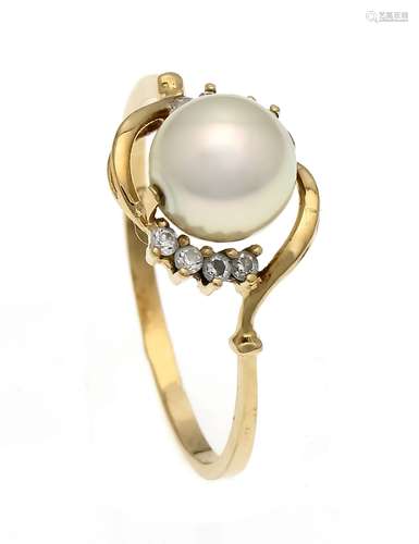 Akoya diamond ring GG 750/000 with an Akoya pearl 7.2 mm and 7 brilliants, total 0.07 ct W