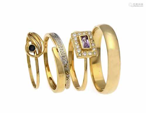 Mixed lot of 4 rings GG 750/000 fac. Sapphire 2.5 mm, fac., Violet gemstone 5 x 2.8 mm and