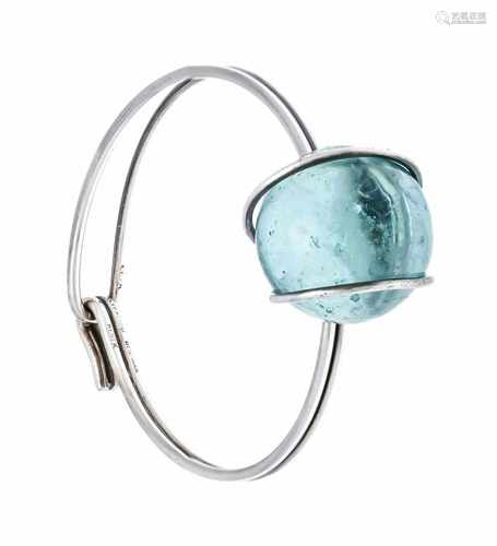 Bent Knudsen, Denmark Bangle silver 925/000 with a blue glass ball 24 mm, inside 62 x 56