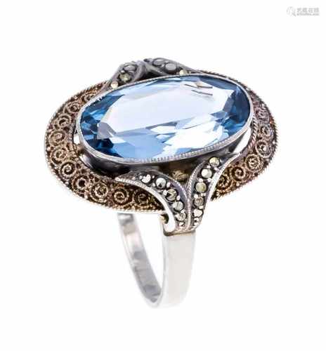 Fahrner ring silver 925/000 TF Fahrner, with an oval faced blue gem 17 x 9 mm and