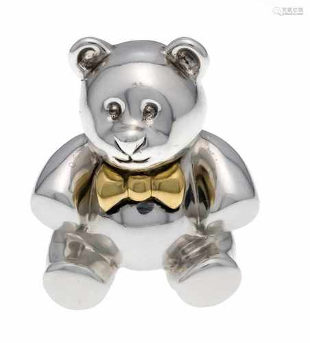 Tiffany brooch, silver 925/000 Tiffany, partly gilded, plastic representation of a teddy