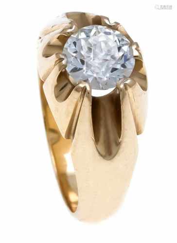 Old cut diamond ring RG 585/000 with an old cut diamond 1.50 ct TW - W (G-H) / P1, RG 55,