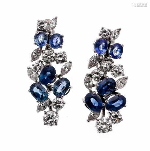 Sapphire-brilliant stud earrings WG 750/000 with 10 fine, oval faced sapphires, total 5.00