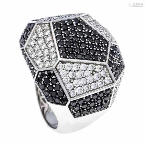Brilliant ring WG 750/000 with brilliants, total 2.0 ct white / SI and 3.0 ct black, ring