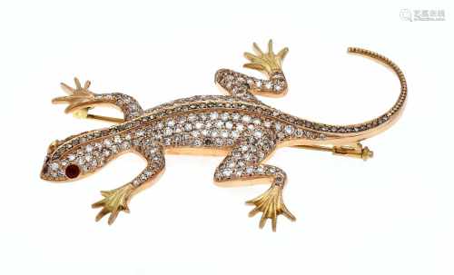 Old cut diamond brooch Salamander RG 585/000 (Russia 56 hallmarked) with 206 old cut