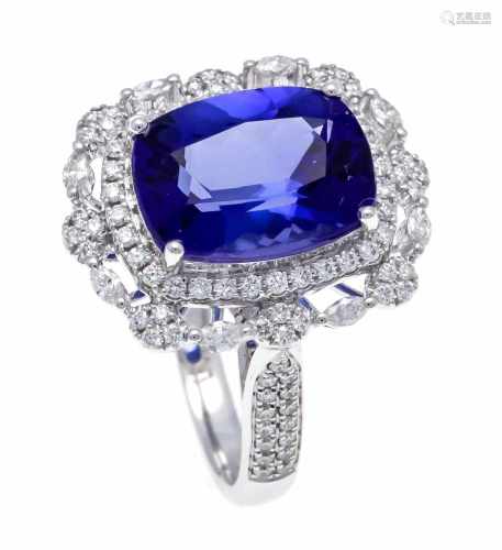 Tanzanite brilliant ring WG 750/000 with an excellent oval fac. Tanzanite 12 x 9 mm, 5.65
