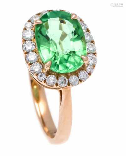Paraiba tourmaline brilliant ring GG 750/000 with an oval fac. Light green Paraiba